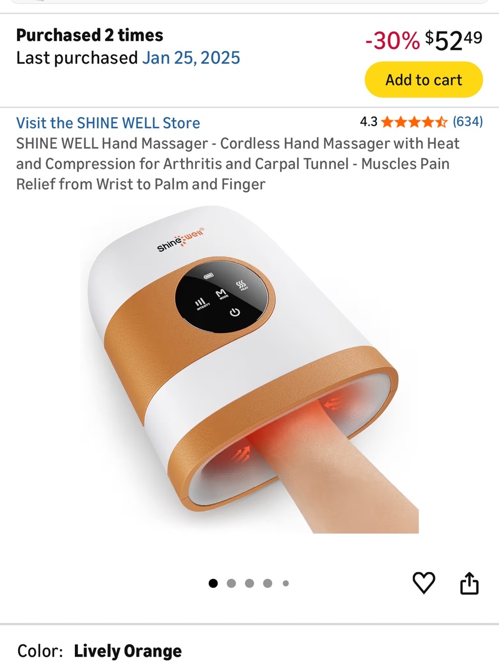 SHINE WELL Cordless Hand Massager in Lively Orange and White